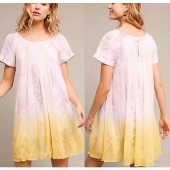 HD in Paris Anthropologie Floral Yellow Ombre Dress Size 12 Summer - Picture 2 of 11